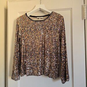 Hayden LA Leopard Sequin Top with Bell Sleeves